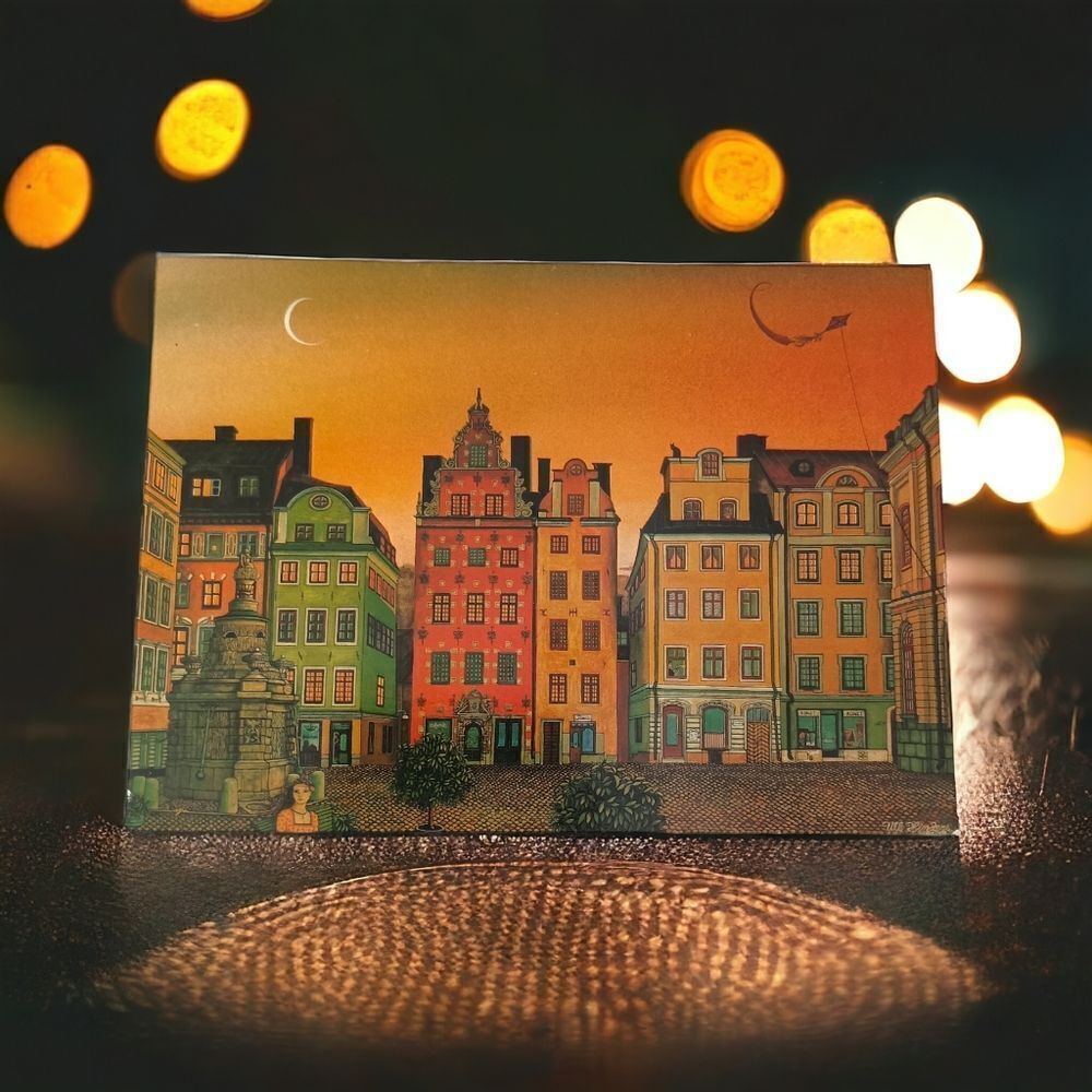 Marketplace Old Town Stockholm Sweden Postcard 1978‎ Vintage Artist Rendering